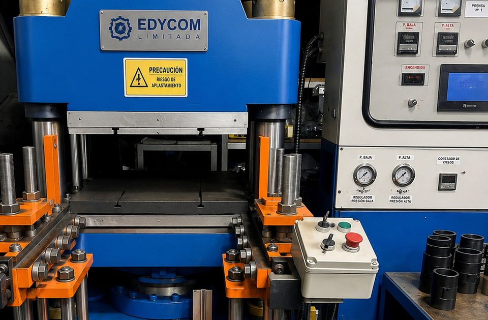 Prensa hidráulica EDYCOM con sus controles de presión